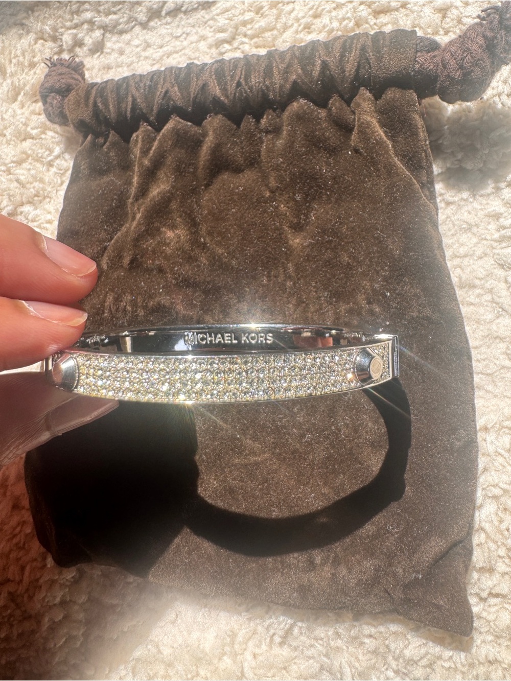 Michael Kors Silver Crystal Pavé Hinged Bangle